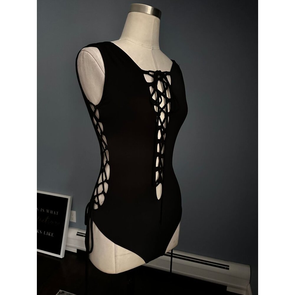 Gojane black lace up one piece bathing suit Medium
